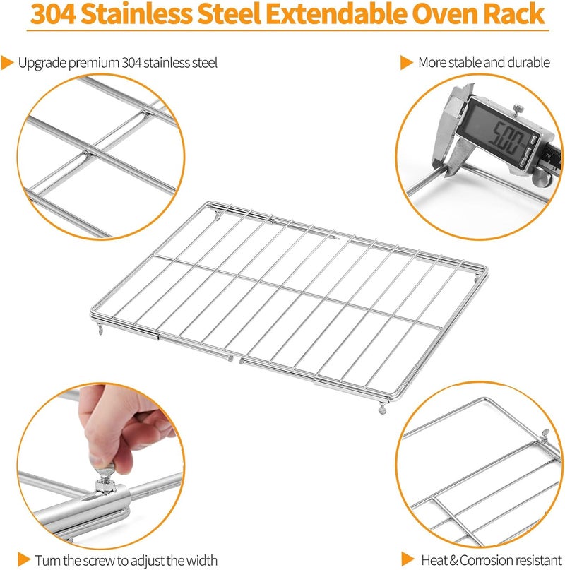 atgestore Update 304 Stainless Steel Universal Adjustable Oven Rack Replacement for Samsung GE Whirlpool LG Frigidaire Kenmore Oven Rack Extendable Oven Wire Rack Shelf Adjusts from 17.3-25.6 Wide - Image 3